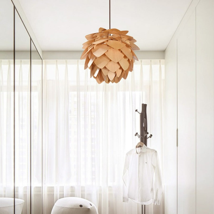 Pendellampe Træ Naturinspireret Design Justerbar Højde 3