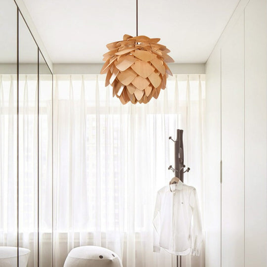 Pendellampe Træ Naturinspireret Design Justerbar Højde 3