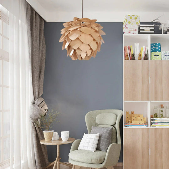 Pendellampe Træ Naturinspireret Design Justerbar Højde 4
