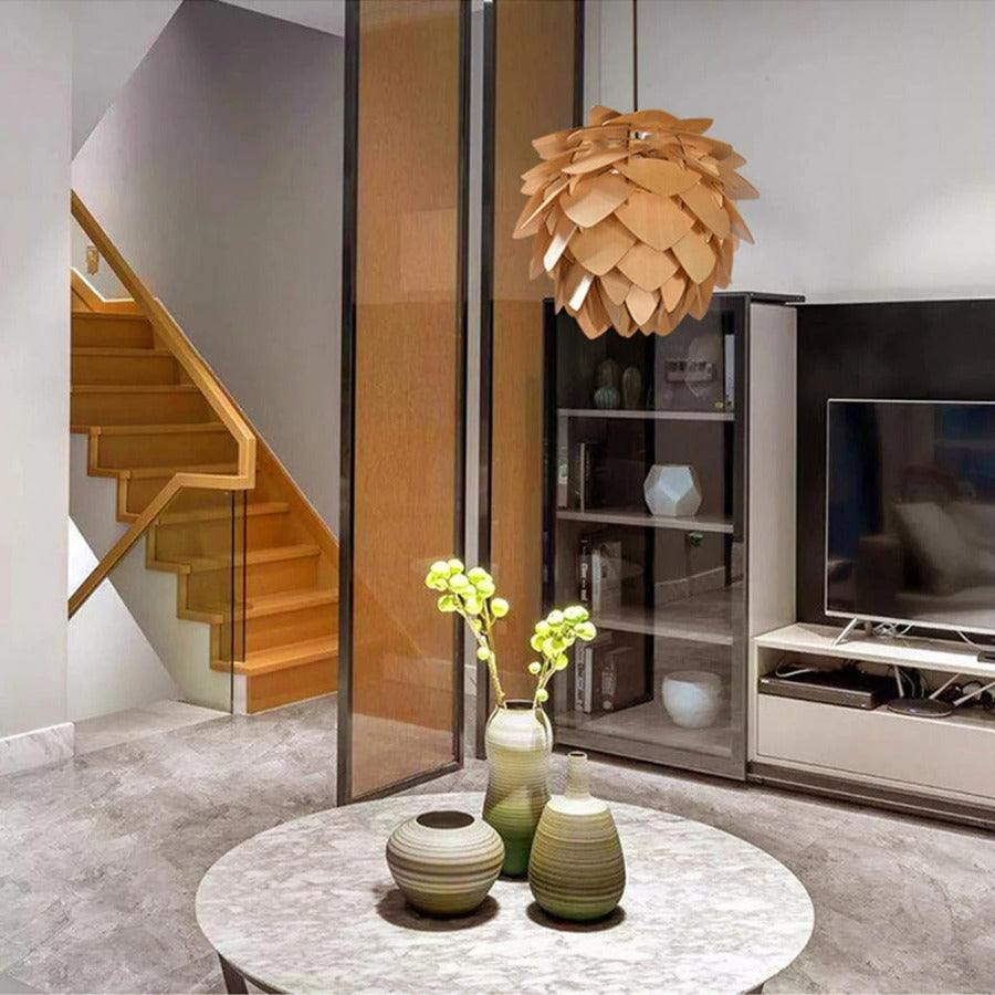 Pendellampe Træ Naturinspireret Design Justerbar Højde 6