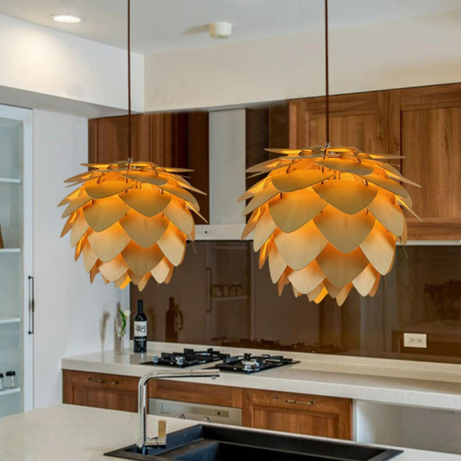 Pendellampe Træ Naturinspireret Design Justerbar Højde 7