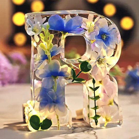 Personligt Natlys med Tørrede Blomster Design 1