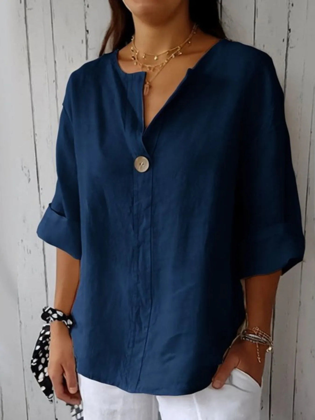 Plus Size Bluse Notch Polyester Blend 10