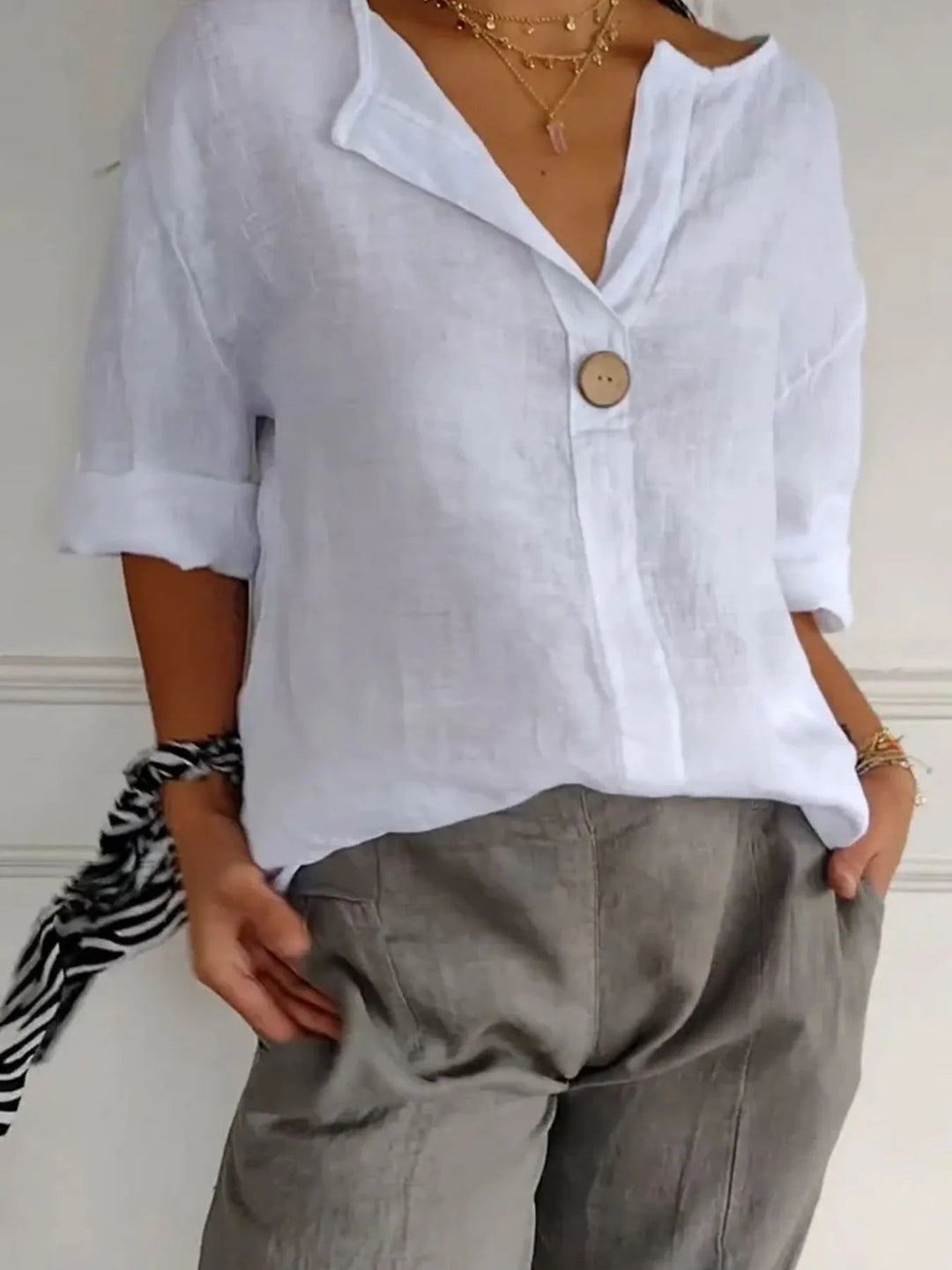 Plus Size Bluse Notch Polyester Blend 11