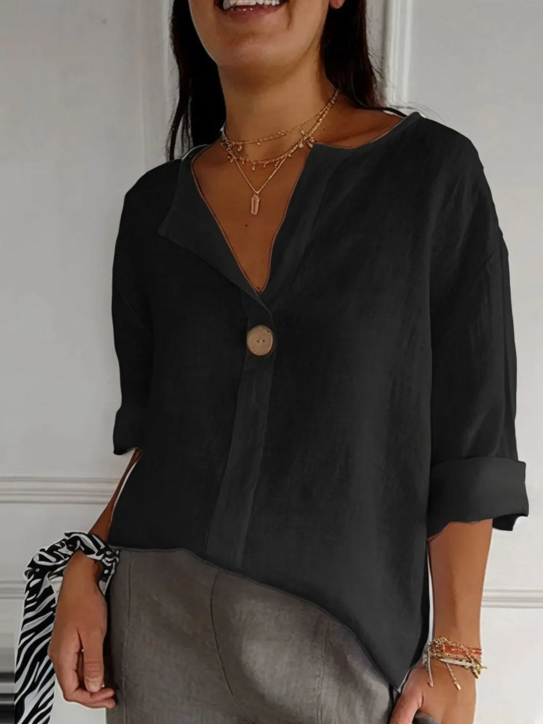 Plus Size Bluse Notch Polyester Blend 3