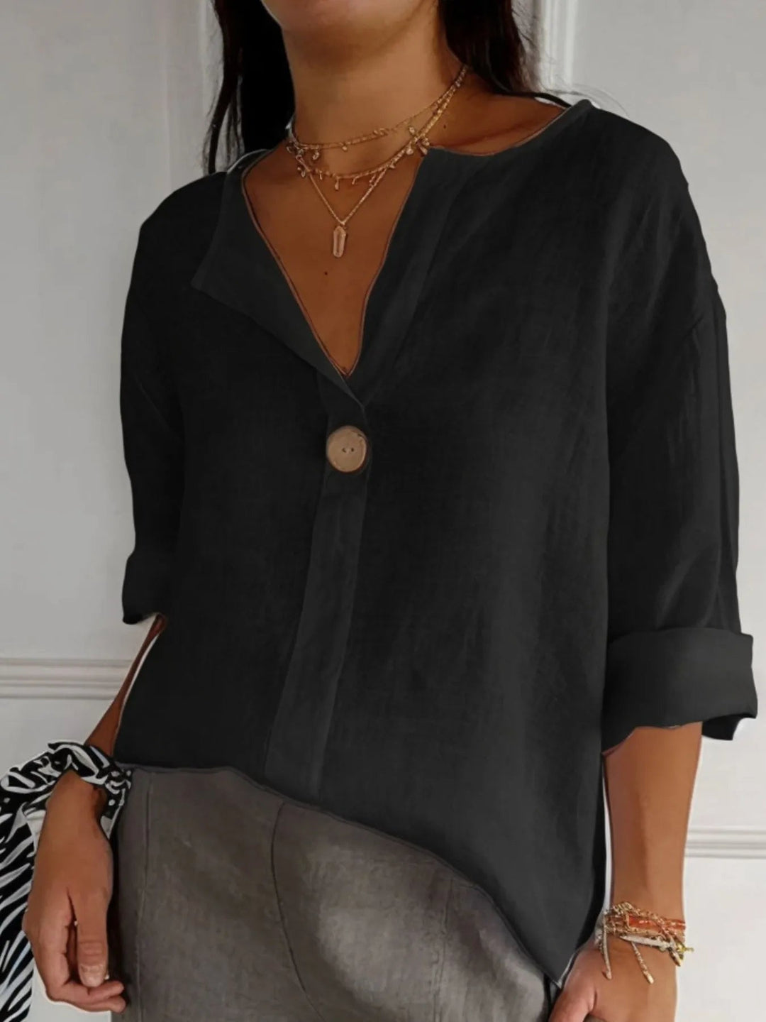 Plus Size Bluse Notch Polyester Blend 4