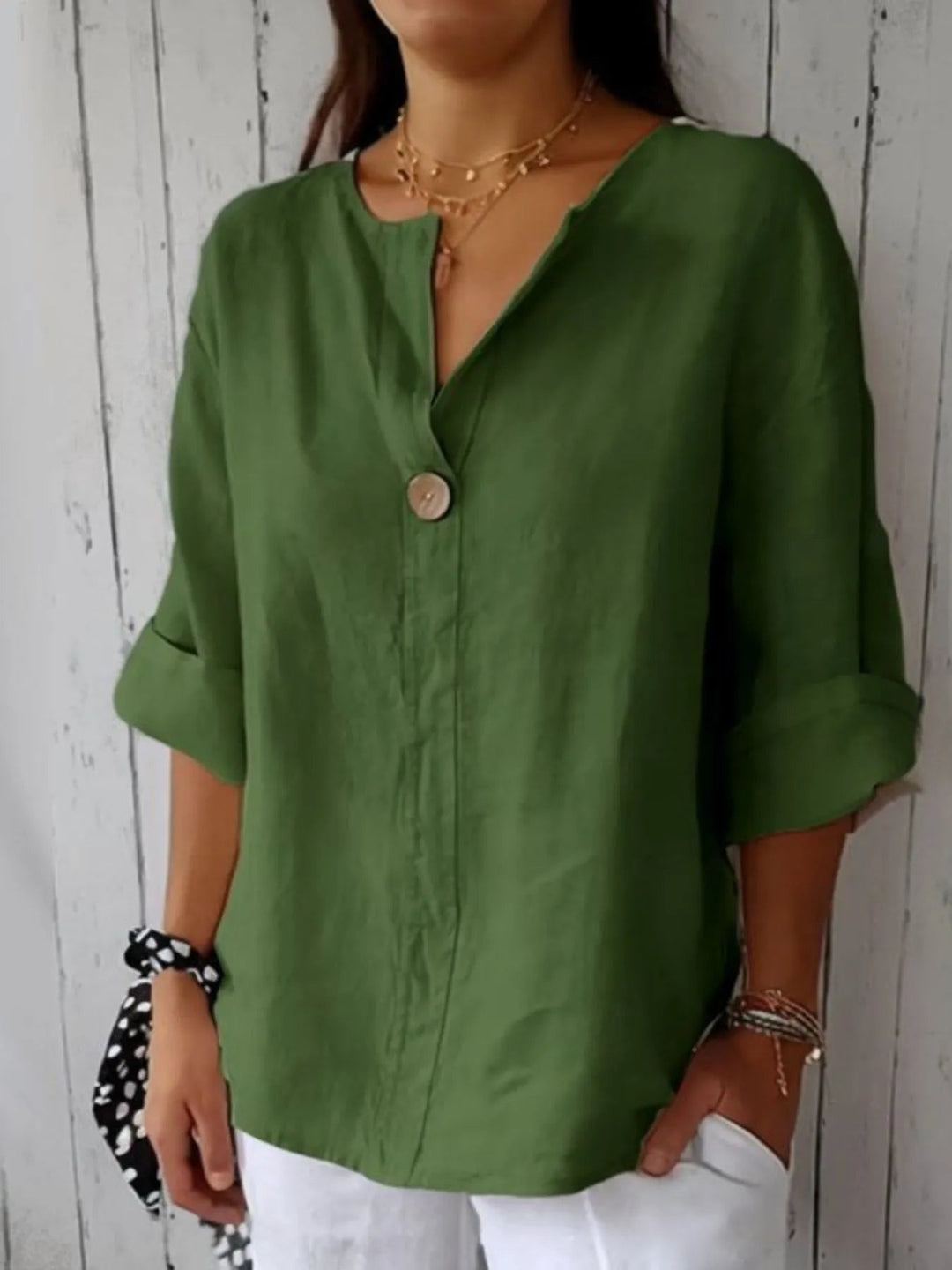Plus Size Bluse Notch Polyester Blend 6