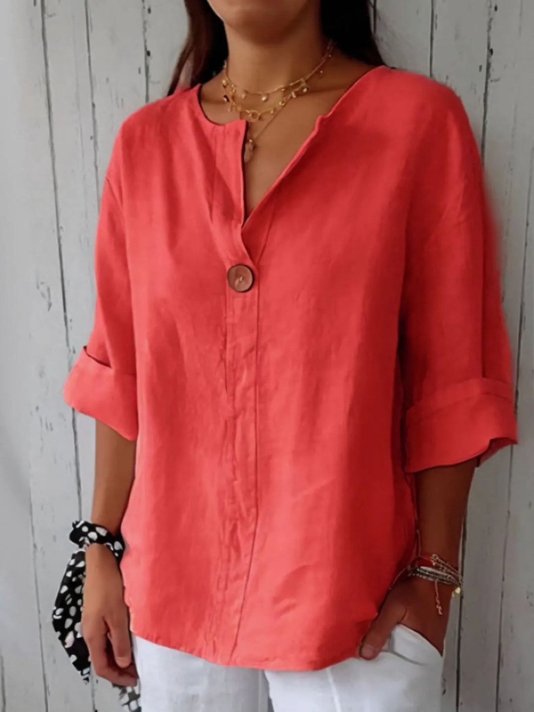 Plus Size Bluse Notch Polyester Blend 9