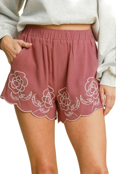 Plus Size Shorts Blomsterbroderi Linned 0