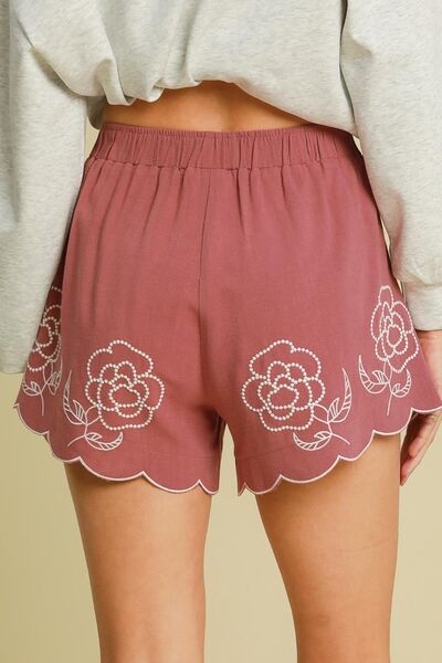 Plus Size Shorts Blomsterbroderi Linned 1