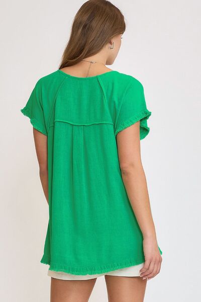 Plus Size Top med Rynkede Kanter i Linned 1
