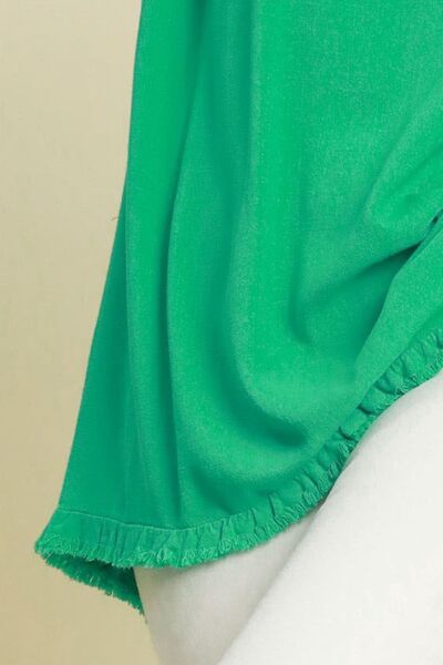 Plus Size Top med Rynkede Kanter i Linned 2