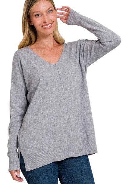 Plus Size Tunika Sweater Langærmet V-Hals Blødt Stof 0
