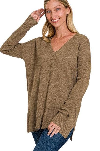 Plus Size Tunika Sweater Langærmet V-Hals Blødt Stof 2