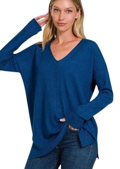 Plus Size Tunika Sweater Langærmet V-Hals Blødt Stof 3