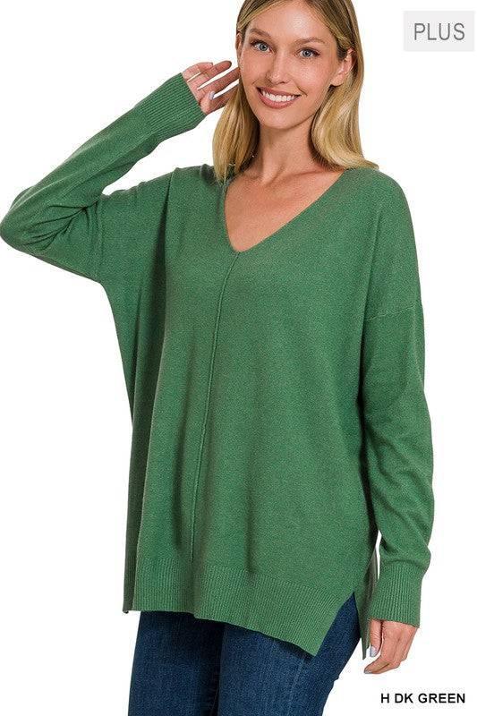 Plus Size Tunika Sweater Langærmet V-Hals Blødt Stof 5