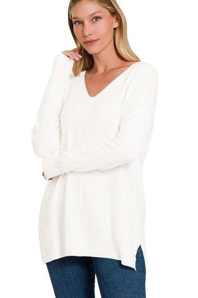 Plus Size Tunika Sweater Langærmet V-Hals Blødt Stof 6