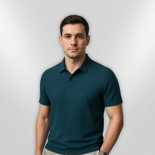 Polo Shirt Mænd Struktureret 100% Bomuld Tætsiddende 1