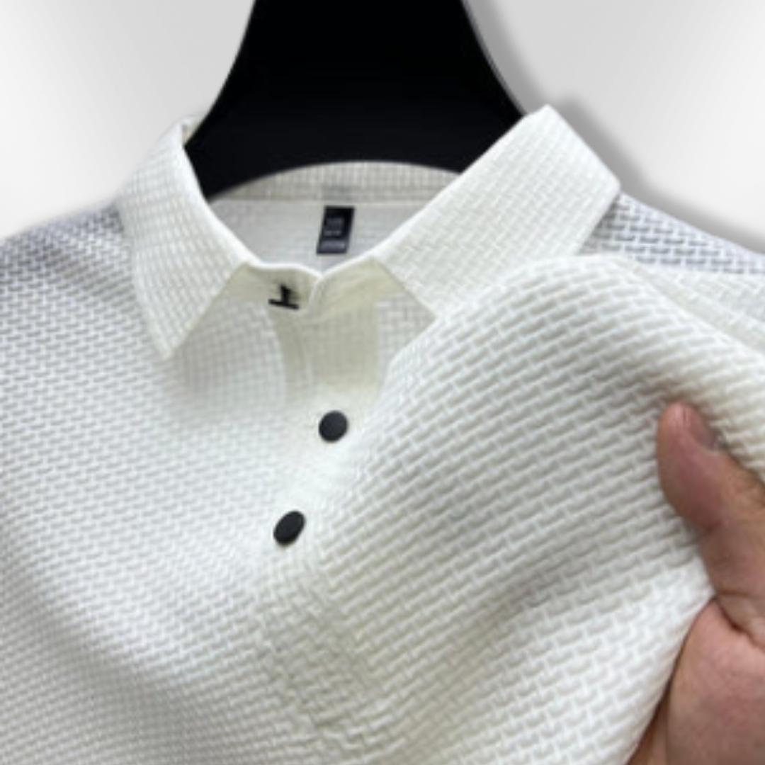 Polo Shirt Mænd Struktureret 100% Bomuld Tætsiddende 6