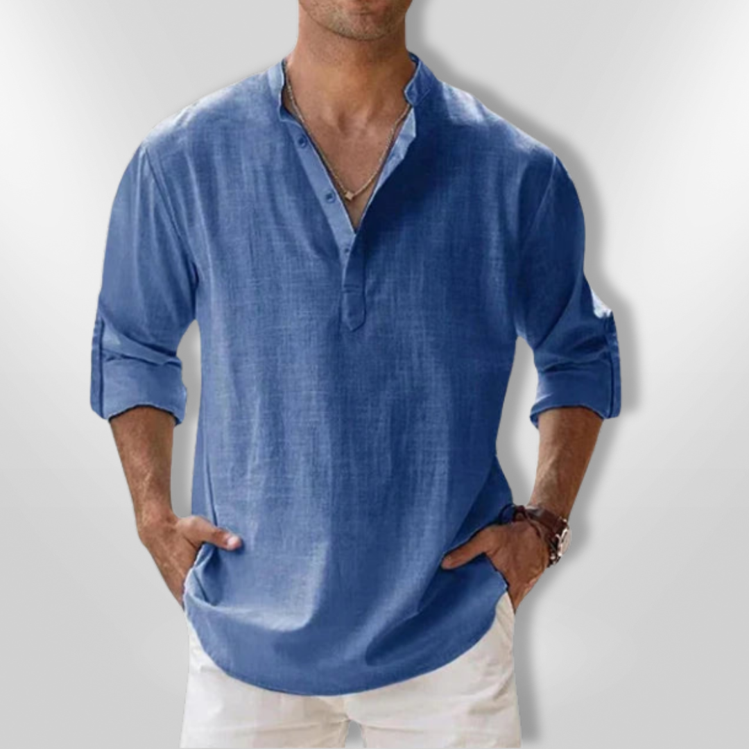 Polo Shirt Til Mænd Linned Tunisisk Krave Let Og Åndbar 0