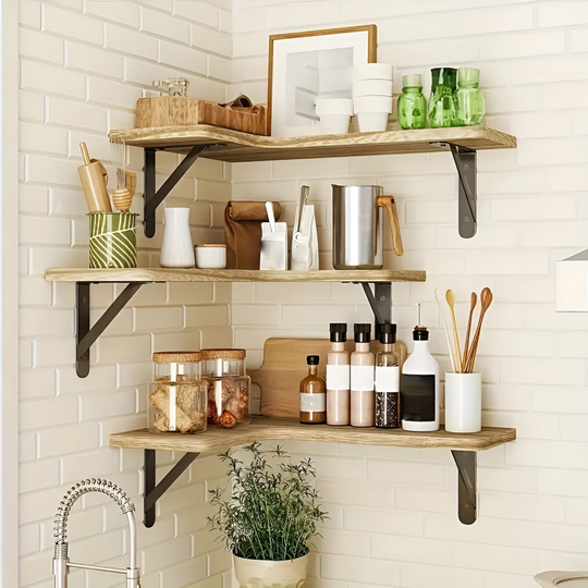 Rustikt Træhyldesæt til Hjørner og Vægge 3