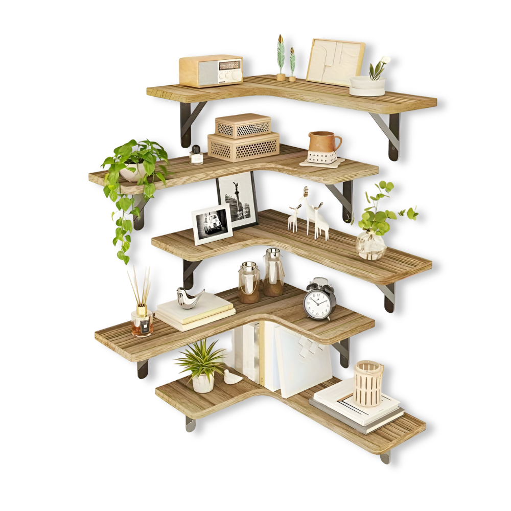 Rustikt Træhyldesæt til Hjørner og Vægge 8