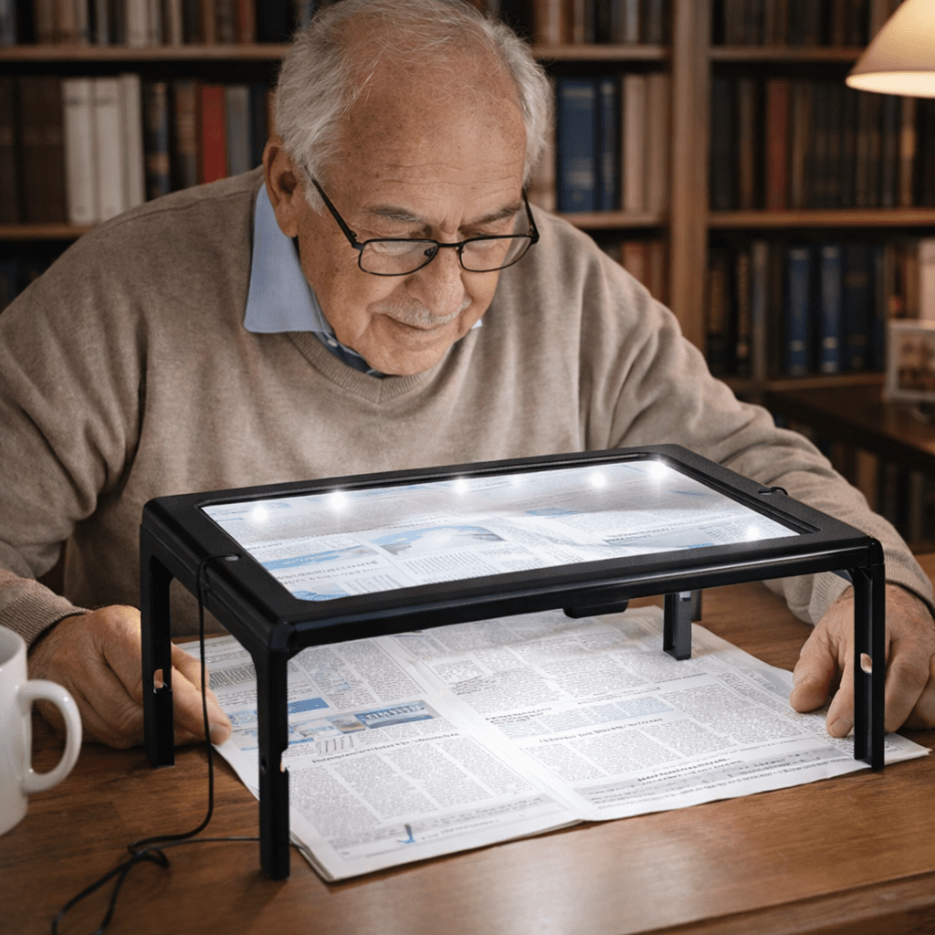Sammenfoldelig Bordforstørrelsesglas med LED-belysning 0