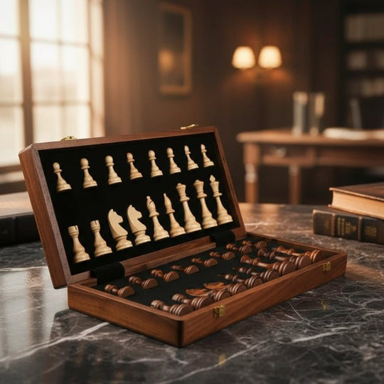 Skakbræt i Træ med Foldbart Design 0