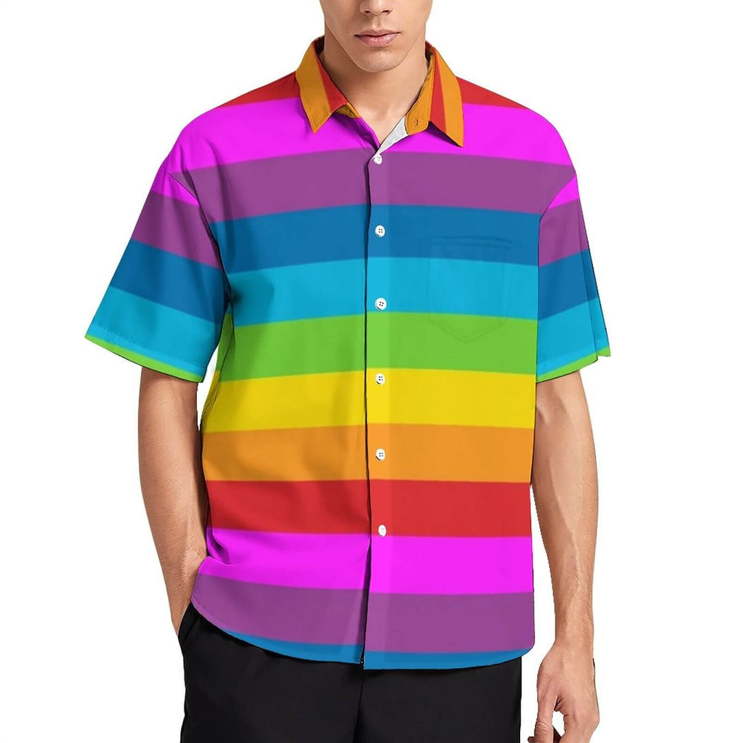 Skjorte til mænd med regnbuefarvede striber