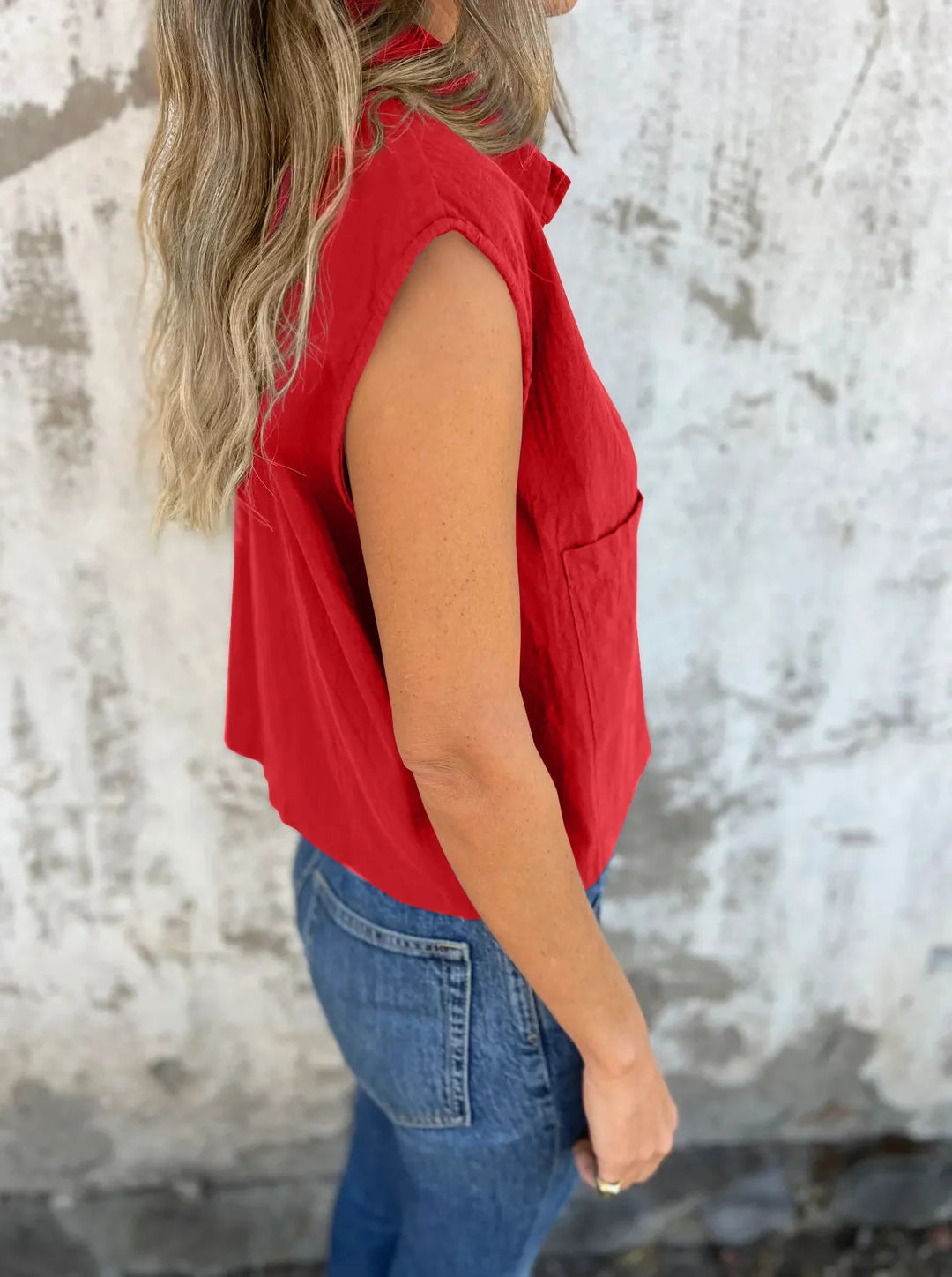 Skjortebluse Dame Button Down Linned Cap Sleeve Komfortabel Sommer Stil 5