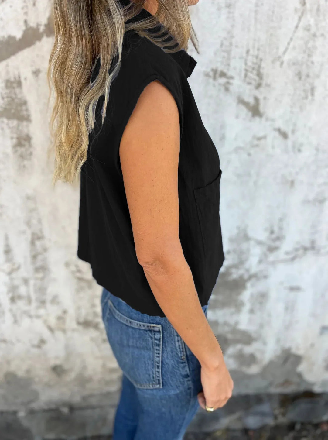 Skjortebluse Dame Button Down Linned Cap Sleeve Komfortabel Sommer Stil 8