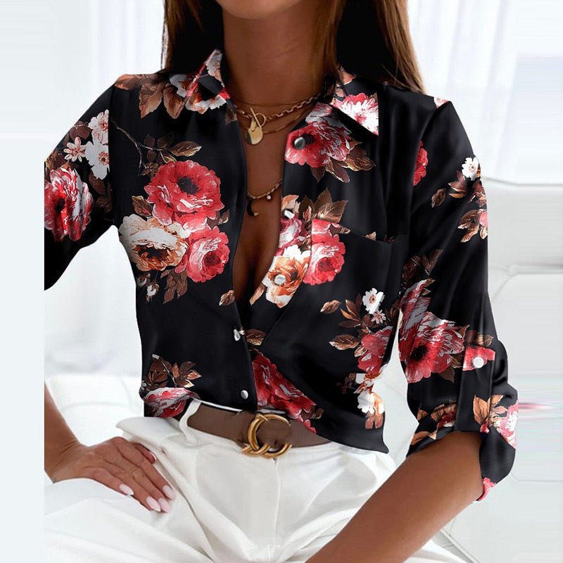 Skjortebluse Dame Klassisk Omslagkrave Blødt Let Stof 8
