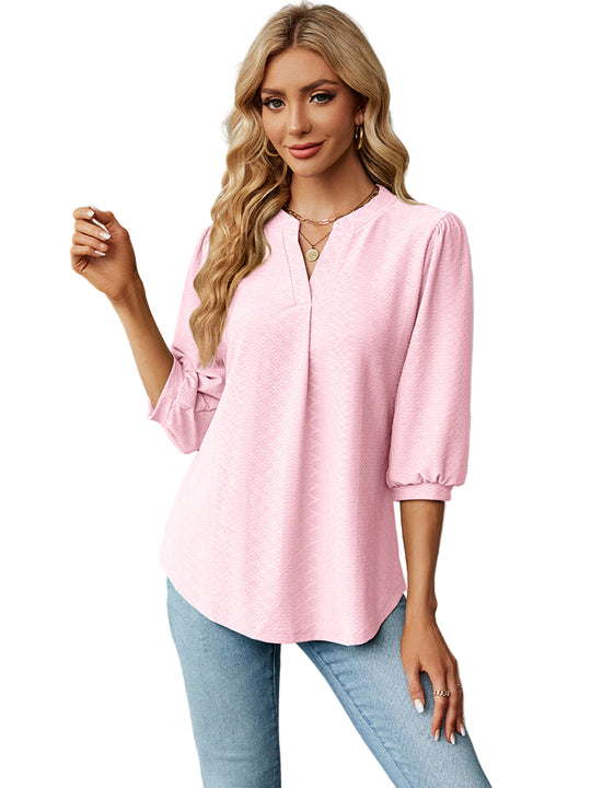 Skjortebluse Dame Notch Halsudskæring Trekvart Ærmer Let Rayon Blanding 0