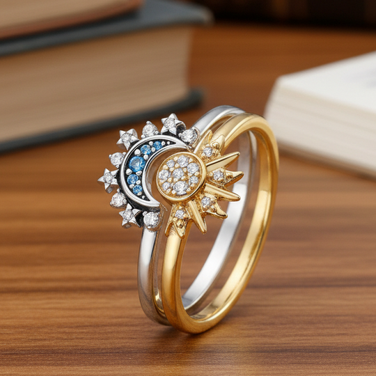 Sølv Ring med Måne og Sol Design Tidløs Stil 0