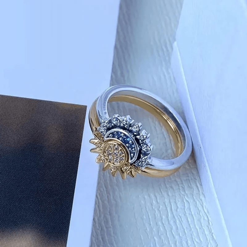 Sølv Ring med Måne og Sol Design Tidløs Stil 1