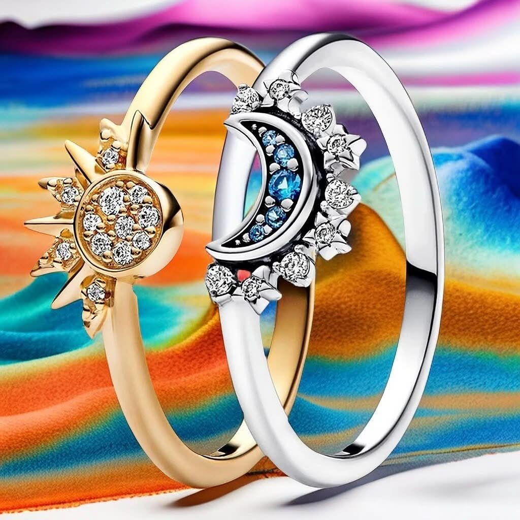 Sølv Ring med Måne og Sol Design Tidløs Stil 2
