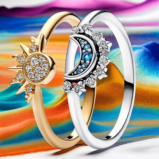 Sølv Ring med Måne og Sol Design Tidløs Stil 2