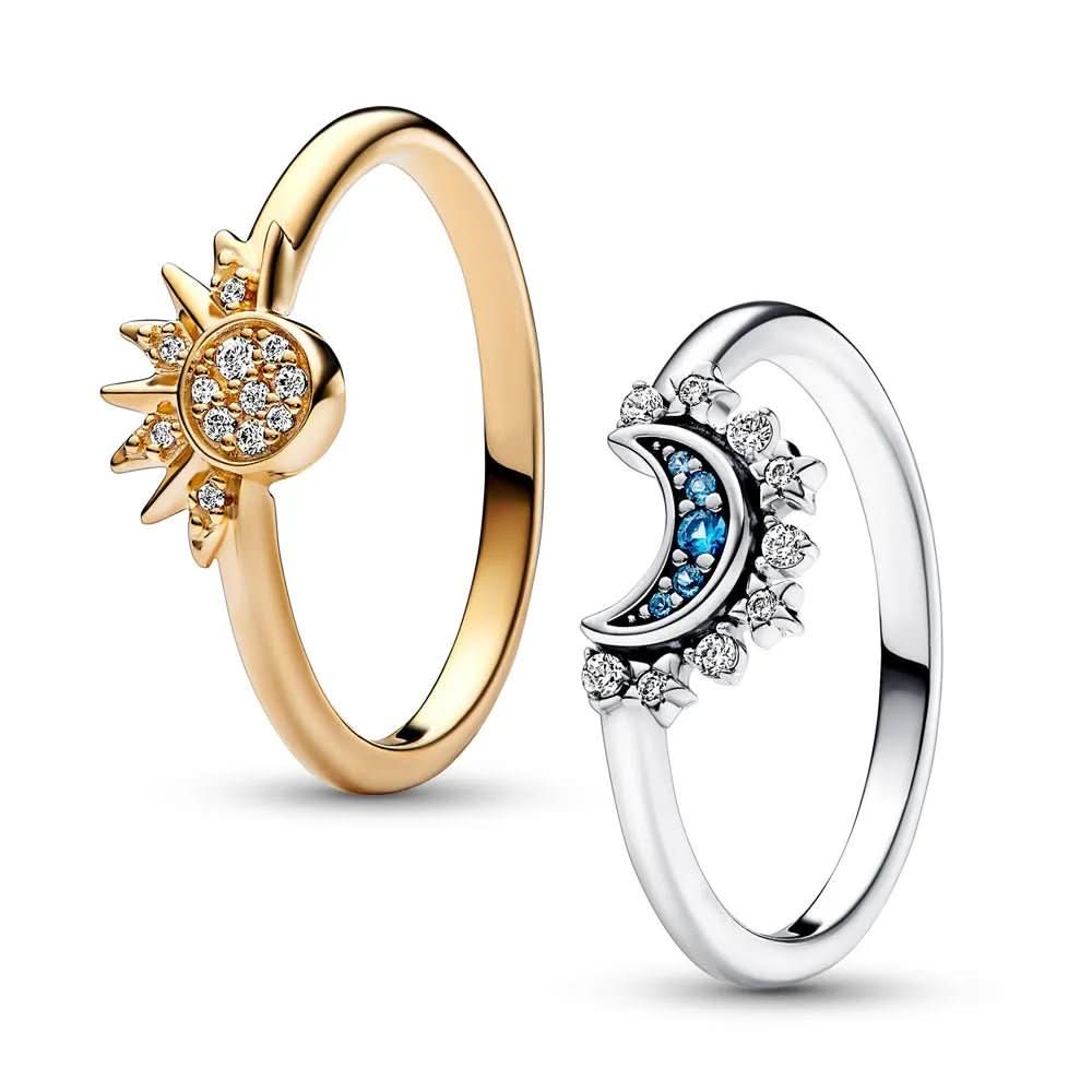 Sølv Ring med Måne og Sol Design Tidløs Stil 3