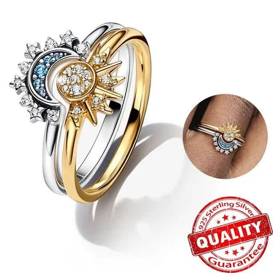 Sølv Ring med Måne og Sol Design Tidløs Stil 6