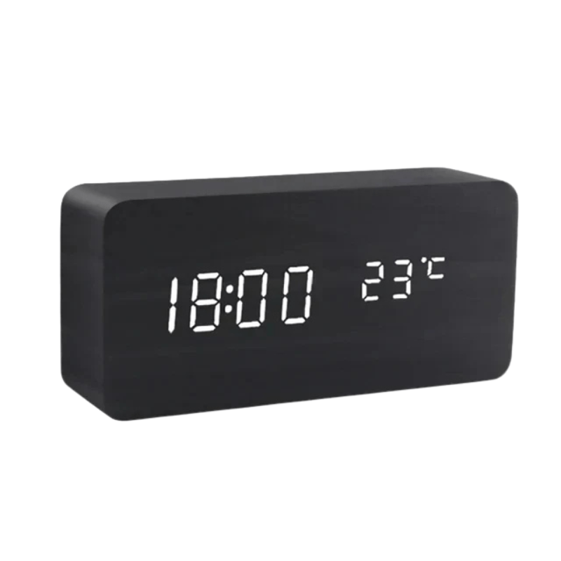 Stemmestyret LED Træur Minimalistisk Design 11