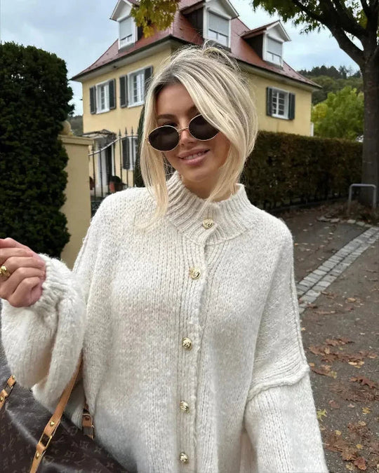 Striktrøjer Dame Oversized Cardigan Med Knappet Front 1