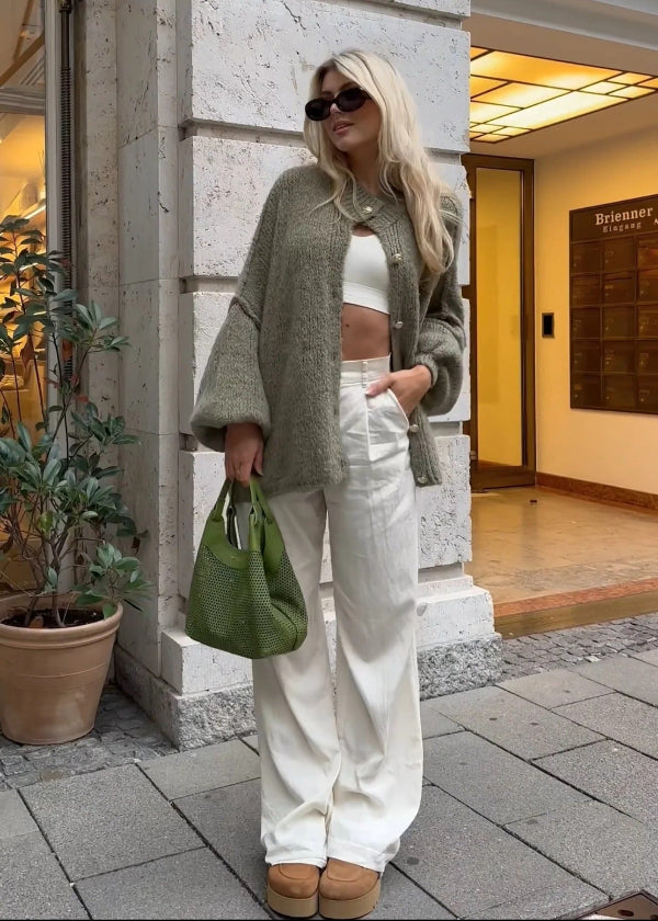 Striktrøjer Dame Oversized Cardigan Med Knappet Front 3