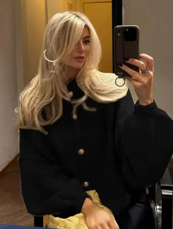 Striktrøjer Dame Oversized Cardigan Med Knappet Front 4