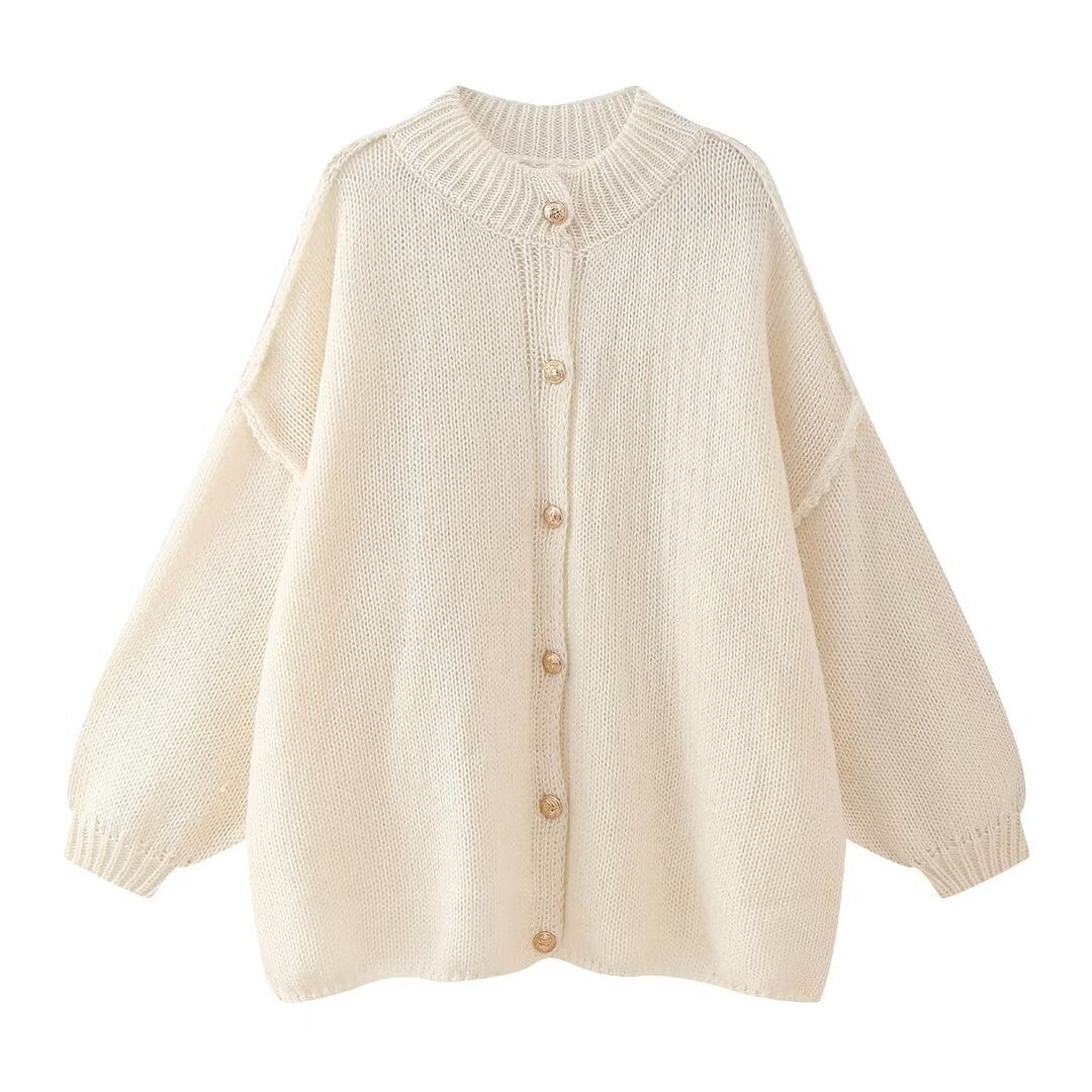 Striktrøjer Dame Oversized Cardigan Med Knappet Front 5