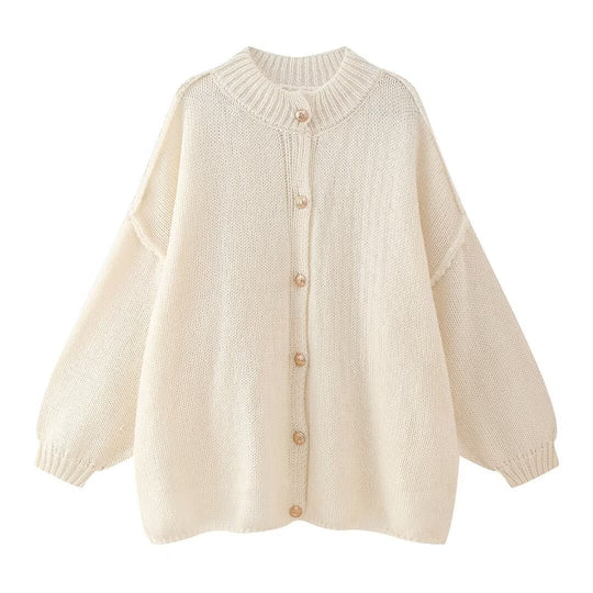 Striktrøjer Dame Oversized Cardigan Med Knappet Front 5
