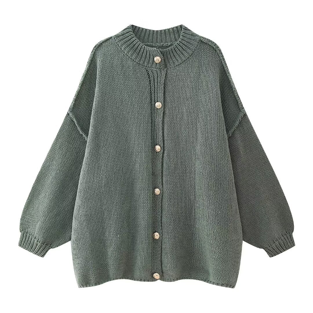 Striktrøjer Dame Oversized Cardigan Med Knappet Front 6