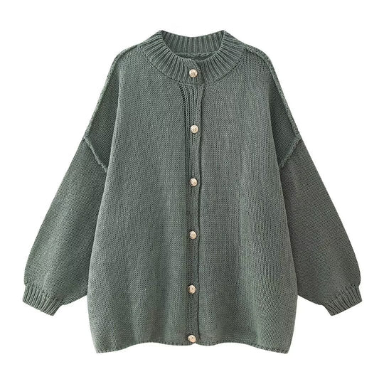 Striktrøjer Dame Oversized Cardigan Med Knappet Front 6