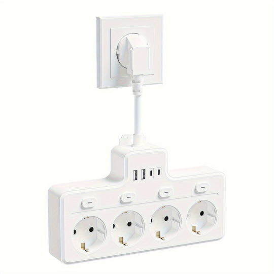 Strømskinne 7-i-1 Med 4 AC-udtag Og 2 USB-porte - Kompakt Design Til Hjemmet Og Kontoret 0