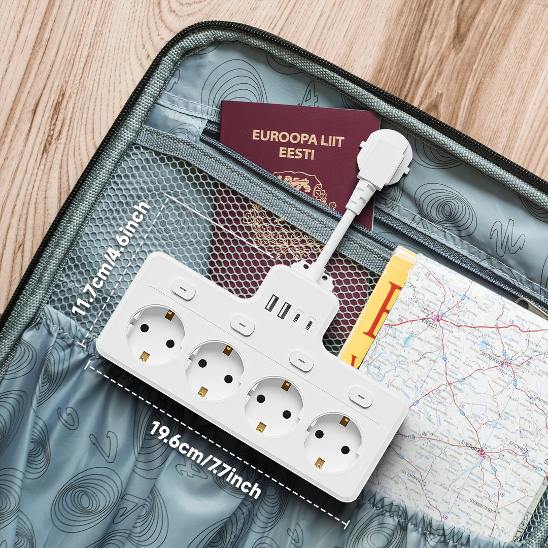 Strømskinne 7-i-1 Med 4 AC-udtag Og 2 USB-porte - Kompakt Design Til Hjemmet Og Kontoret 2