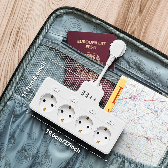 Strømskinne 7-i-1 Med 4 AC-udtag Og 2 USB-porte - Kompakt Design Til Hjemmet Og Kontoret 2